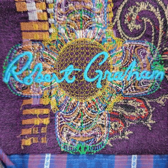 Robert Graham Shirt Mens XL Classic Fit Blue Red Embroidery Stripes Purple Cuffs - Picture 2 of 12